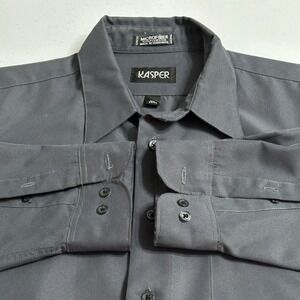 Kasper Microfiber Gray Button Down Dress‎ Shirt Long Sleeve Check L 16H 34/35